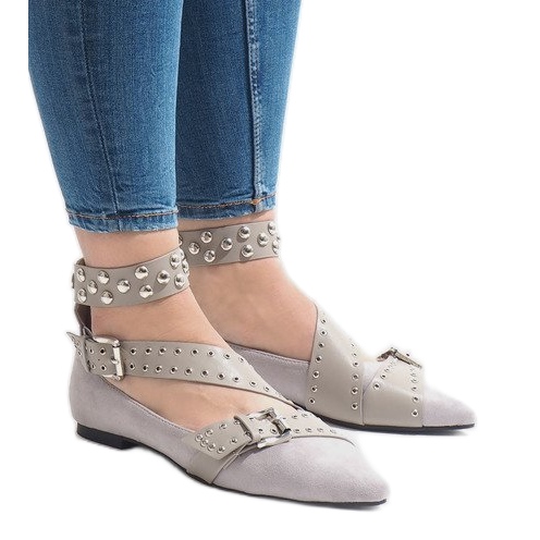 Šedé nazouvací boty s cvočky B12-8 růžový