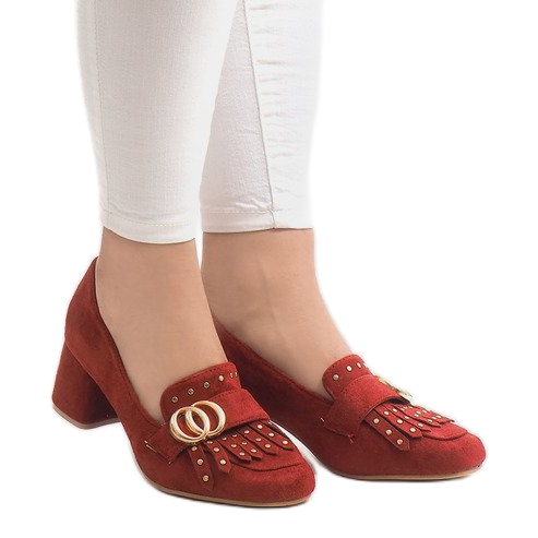 Černé semišové lodičky na sloupku X77 červené