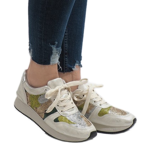 Bílé sportovní klínové tenisky T025 bílý šedá