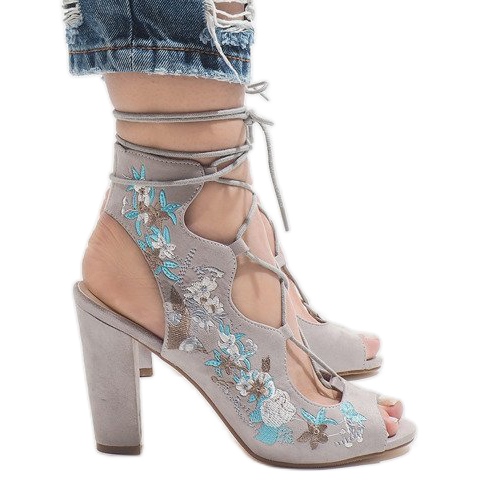 Šedé otevřené kozačky na sloupku 1610-223 šedá