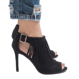 Černé boho boty na podpatku 1551-149 černý