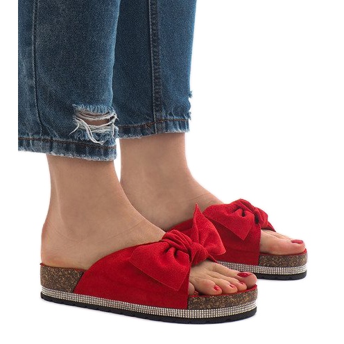 Červené pantofle s mašlí N-33