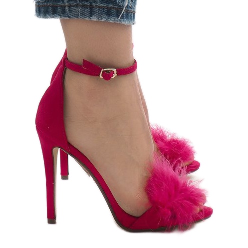 Růžové semišové sandály na vysokém podpatku NF-19P růžový