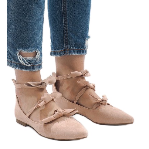 Růžové šněrovací balerínky s mašlemi G-47 růžový