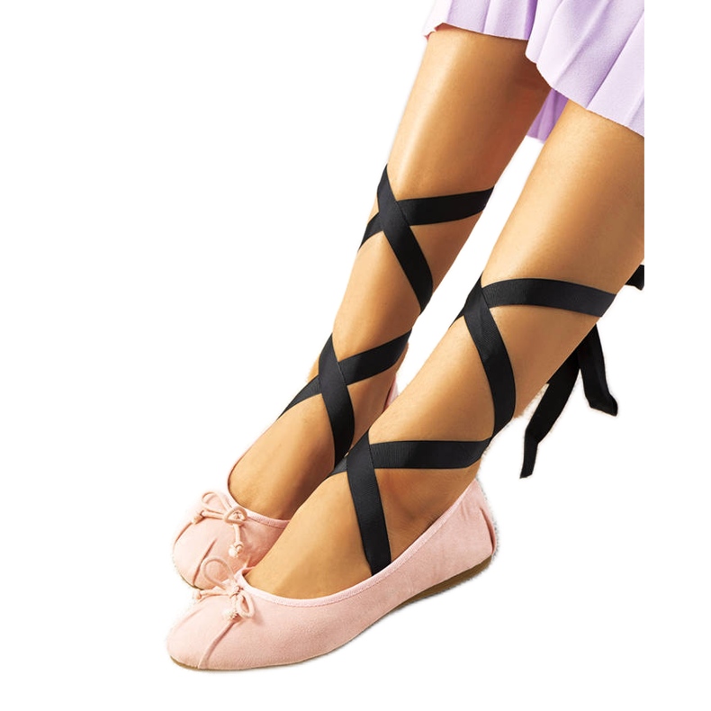 Růžové šněrovací balerínky s mašlemi B-62 růžový Růžové šněrovací balerínky s mašlemi B-62 růžový