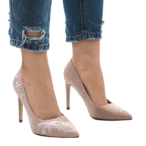 Růžové semišové vysoké podpatky 16032-18 růžový