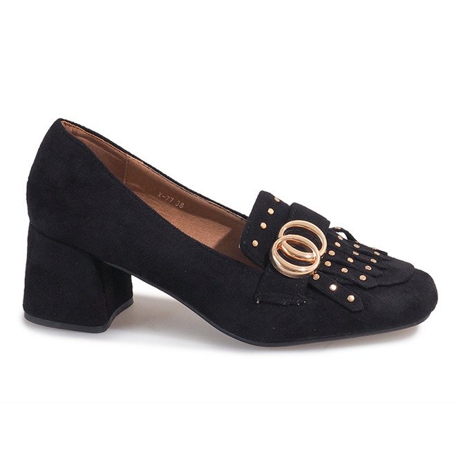 Černé semišové lodičky na sloupku LB-339 černá