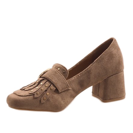 Inna Khaki semišové lodičky na sloupku LB-339 hnědý