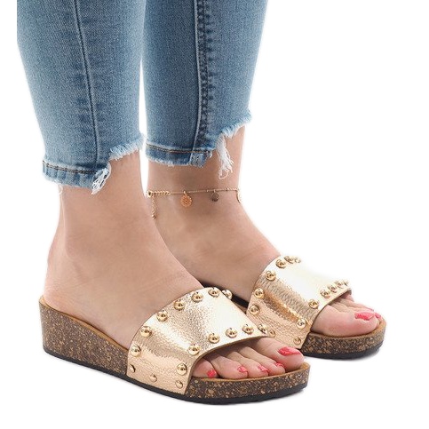 Šampaňské vysoké podpatky AC-2809 zlatý