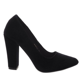 Černé velurové pumpy na pilíři 91603-1 černý