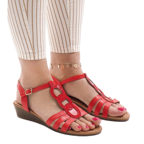 Červené klínové sandály 860-57