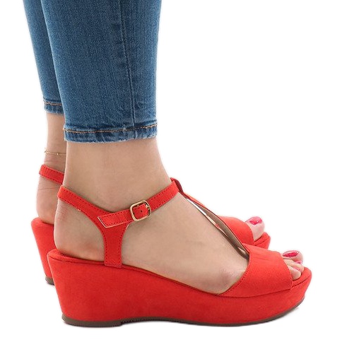 Červené klínové sandály 6-309