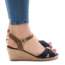Tmavě modré klínové sandály espadrilky 1484-13 hnědý námořnická modř