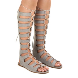 Šedé ploché gladiátorské sandály 289-9 šedá