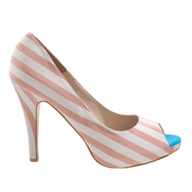 Růžové otevřené podpatky K011 bílý růžový