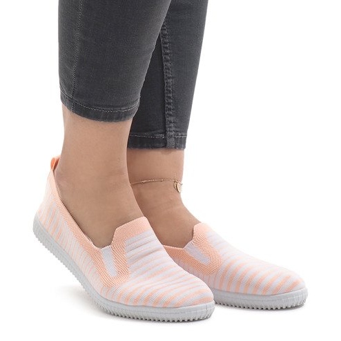 Broskvové pruhované nazouvací tenisky XJ-2909 bílý žlutá