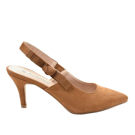 Hnědé lodičky na podpatku s elastickým F013 hnědý