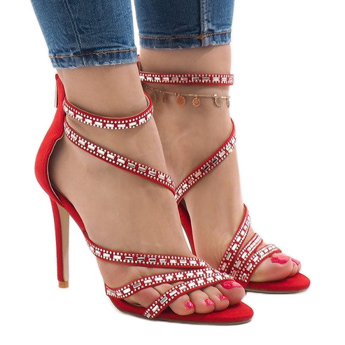 Červené sandály na vysokém podpatku 9081-9