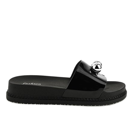 Černé pantofle s míčky 1819 černá Černé pantofle s míčky 1819 černá