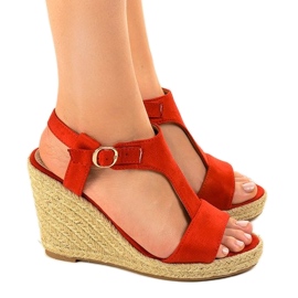 Červené klínové sandály H-69 espadrilles červený