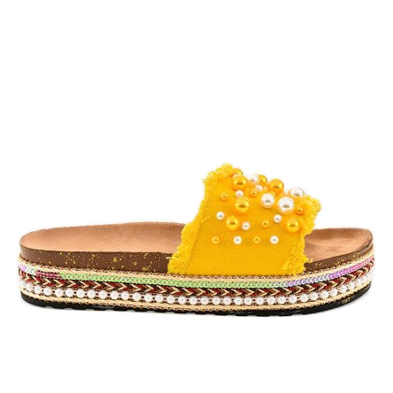 Žluté zdobené pantofle 1035 perel žlutá