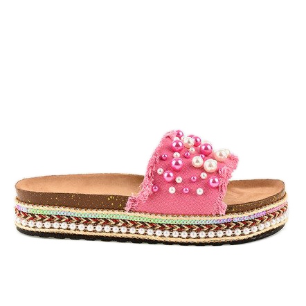 Růžové zdobené pantofle 1035 perel růžový