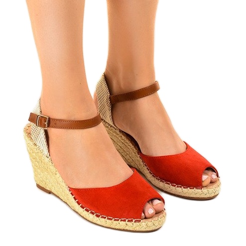 Červené klínové sandály 2895