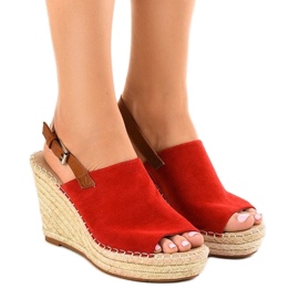 Červené klínové sandály KA-20 espadrilles červený