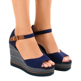 Tmavě modré klínové sandály espadrilky 9079 námořnická modř