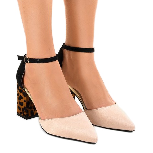 Béžové semišové vysoké podpatky FR276 hnědý černá Béžové semišové vysoké podpatky FR276 hnědý černá