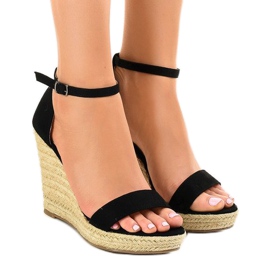 Černé klínové sandály espadrilky BD342 černý