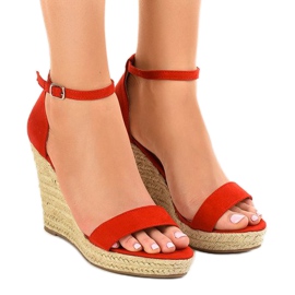 Červené klínové sandály espadrilky BD342 červený