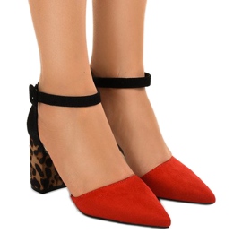 Červené sandály na semišovém sloupku MM-621