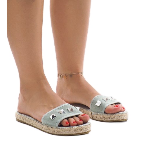 Zelené riflové pantofle s cvočky 7087 vícebarevný zelená