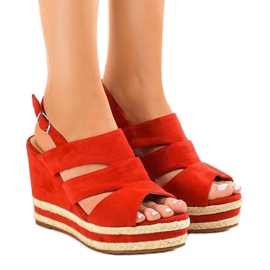 Červené espadrilky, klínové sandály FG6 červený
