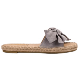 Forever Folie Semišové pantofle s mašlí šedá Forever Folie Semišové pantofle s mašlí šedá