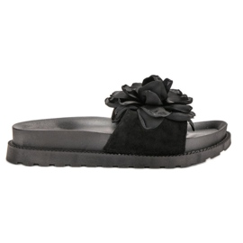 Queen Vivi Semišové pantofle s květinami černá