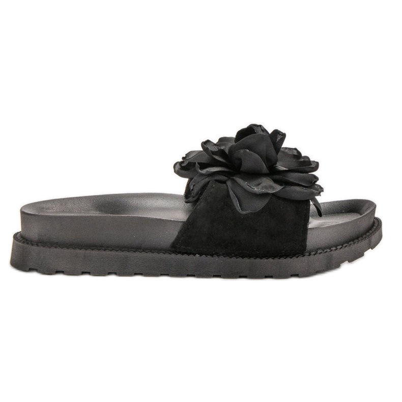 Queen Vivi Semišové pantofle s květinami černá Queen Vivi Semišové pantofle s květinami černá