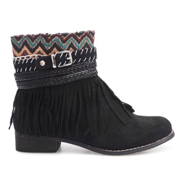 Teplé boty Boho Fringes 7303-1 Black černá
