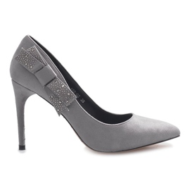 Šedé podpatky s bordeauxskou mašlí šedá Šedé podpatky s bordeauxskou mašlí šedá