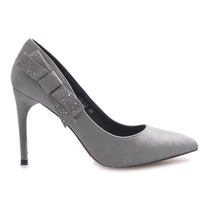 Šedé podpatky s bordeauxskou mašlí šedá Šedé podpatky s bordeauxskou mašlí šedá