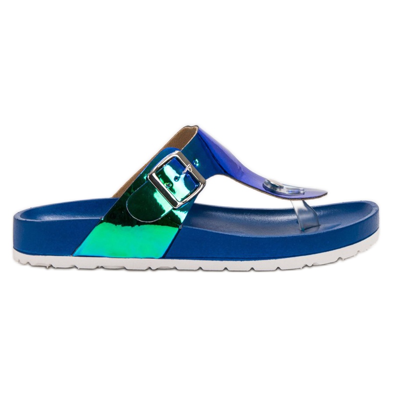 Ideal Shoes Žabky s holoefektem modrý
