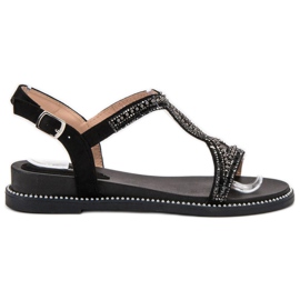 Bello Star Semišové sandály s krystaly černá Bello Star Semišové sandály s krystaly černá