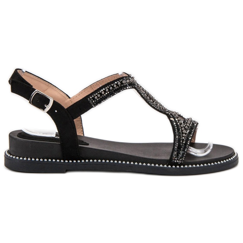 Bello Star Semišové sandály s krystaly černá