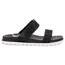 SHELOVET Gumové pantofle se třpytkami černý