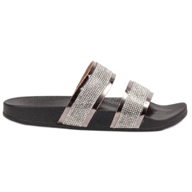 Ideal Shoes Dámské pantofle s kubickým zirkonem šedá
