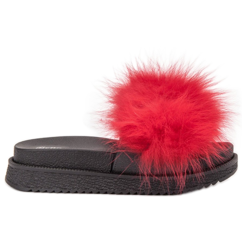 SHELOVET Pantofle s kožešinou červené