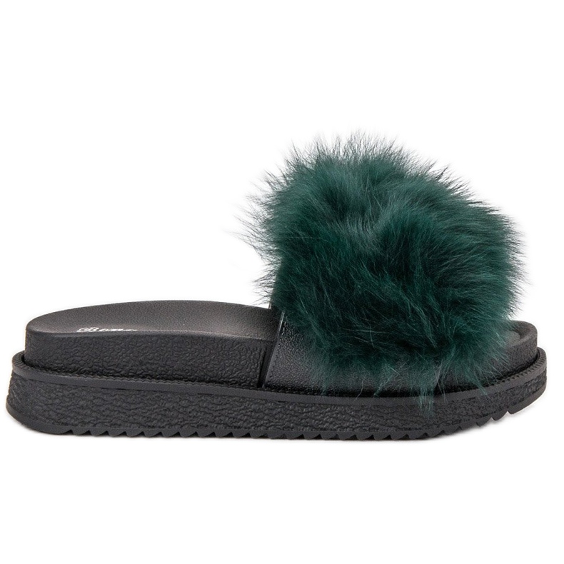 SHELOVET Pantofle s kožešinou zelená SHELOVET Pantofle s kožešinou zelená