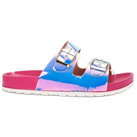 Ideal Shoes Pantofle Holo Buckle šedá Ideal Shoes Pantofle Holo Buckle šedá