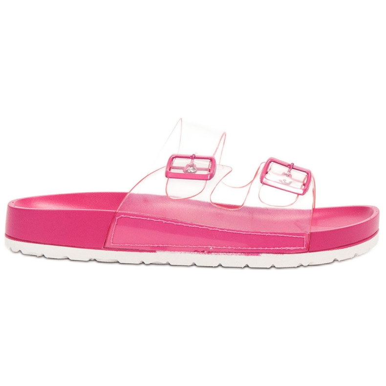 Ideal Shoes Průhledné pantofle se sponou růžový